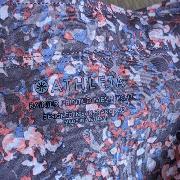 Athleta Rainier Printed Mesh Tight Sandstone Smoke Almond High Waist size S - Picture 7 of 13